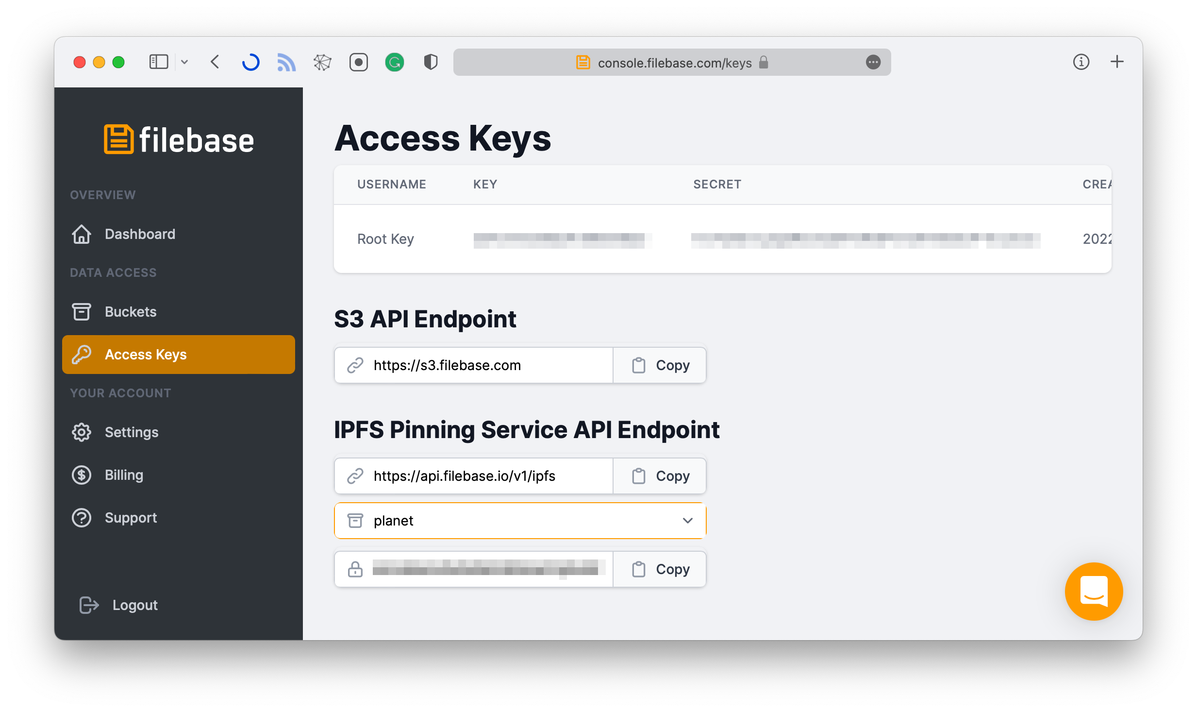 filebase-access-keys